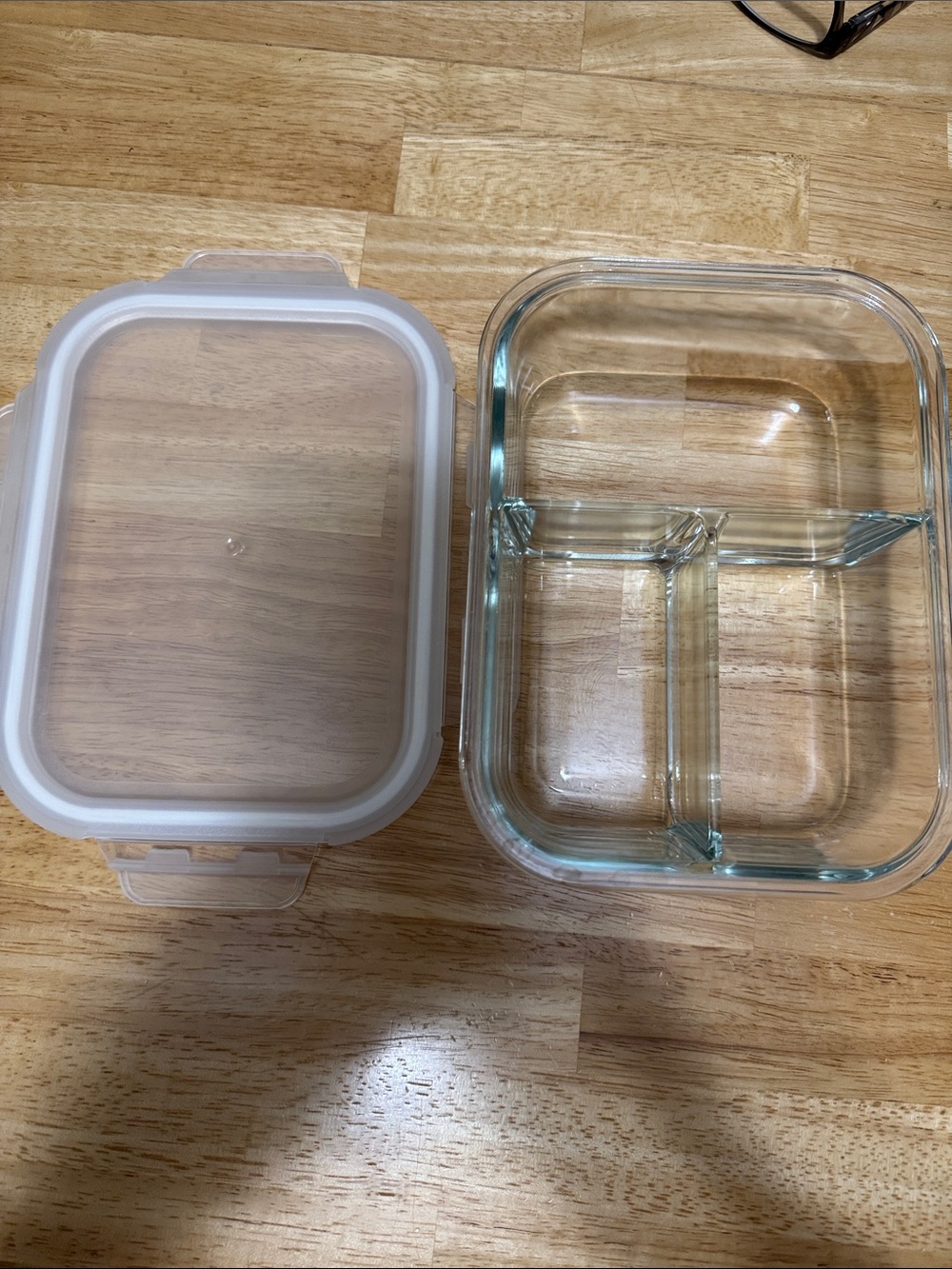 Glass Divided Food Storage Container with White Airtight Lid